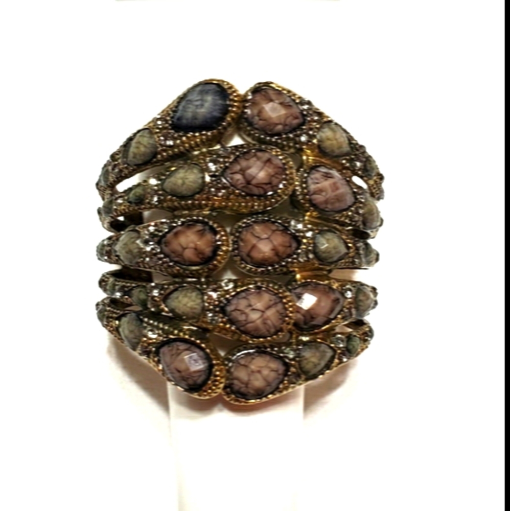 Bracelet Gold Cuff in Multi Colored Gray Stones